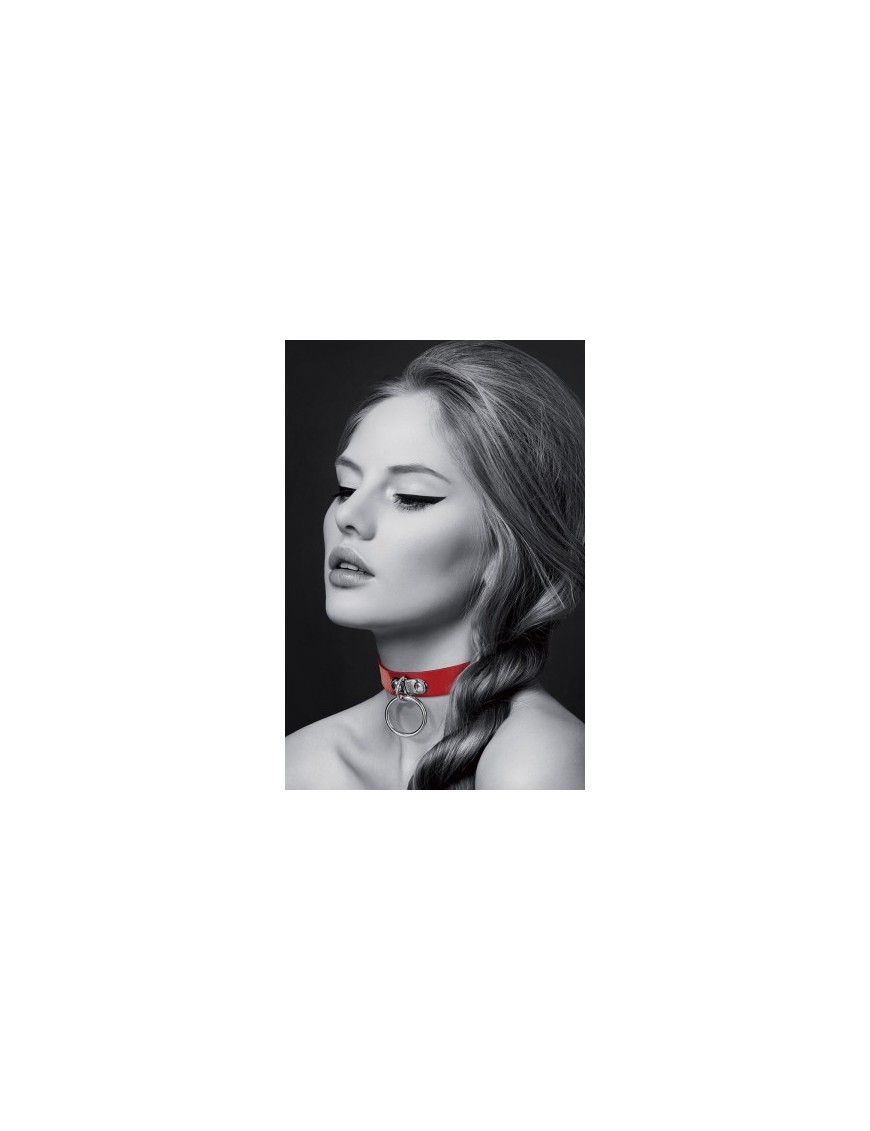 Collier Fetish rouge avec anneau - Bijoux Pour Toi