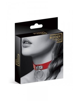 Collier Fetish rouge avec anneau - Bijoux Pour Toi