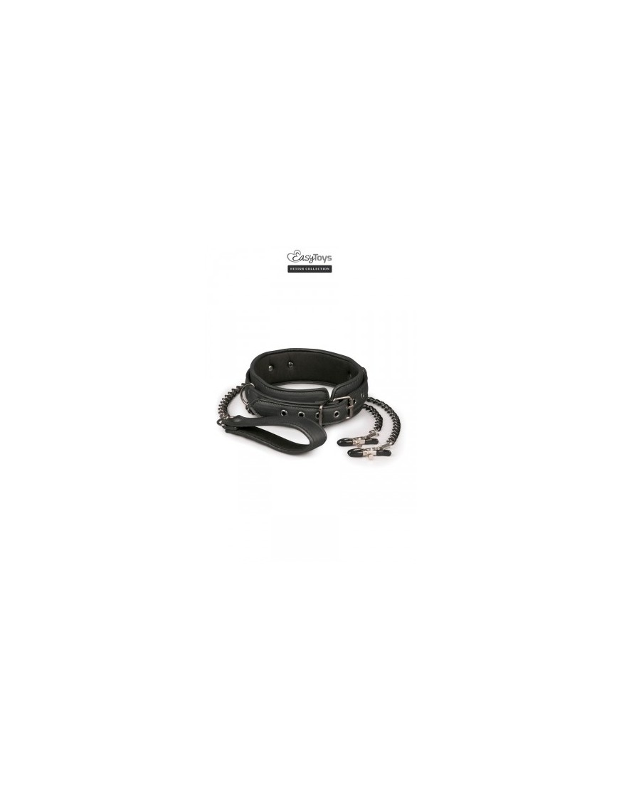Collier cuir avec chaînes de seins - Easytoys Fetish Collection