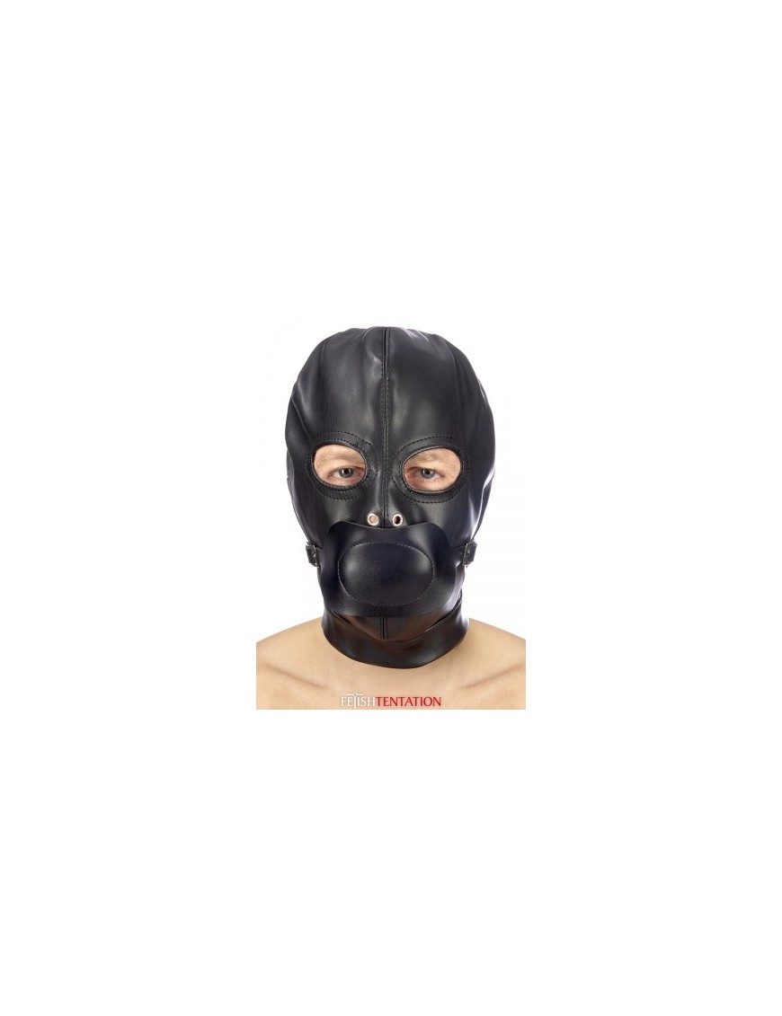 Cagoule BDSM simili cuir avec baillon amovible - Fetish Tentation
